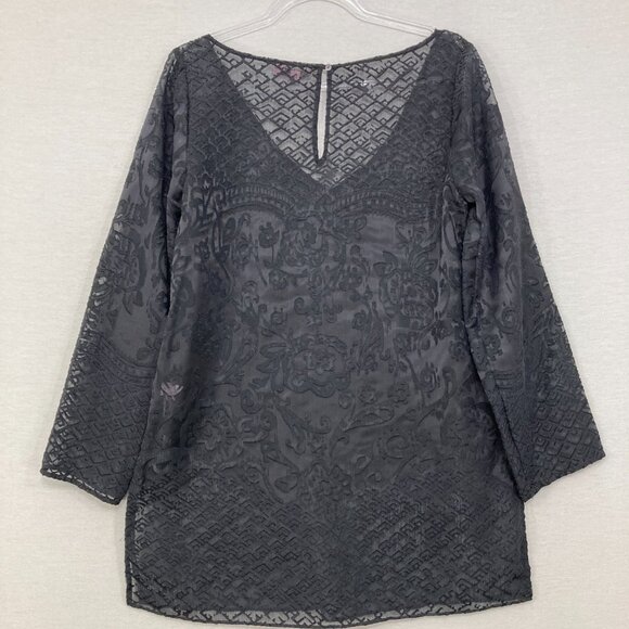 Calypso St. Barth Medium Gray Artsy Art to Wear Textured Side Slit Sheer Top - Picture 10 of 11